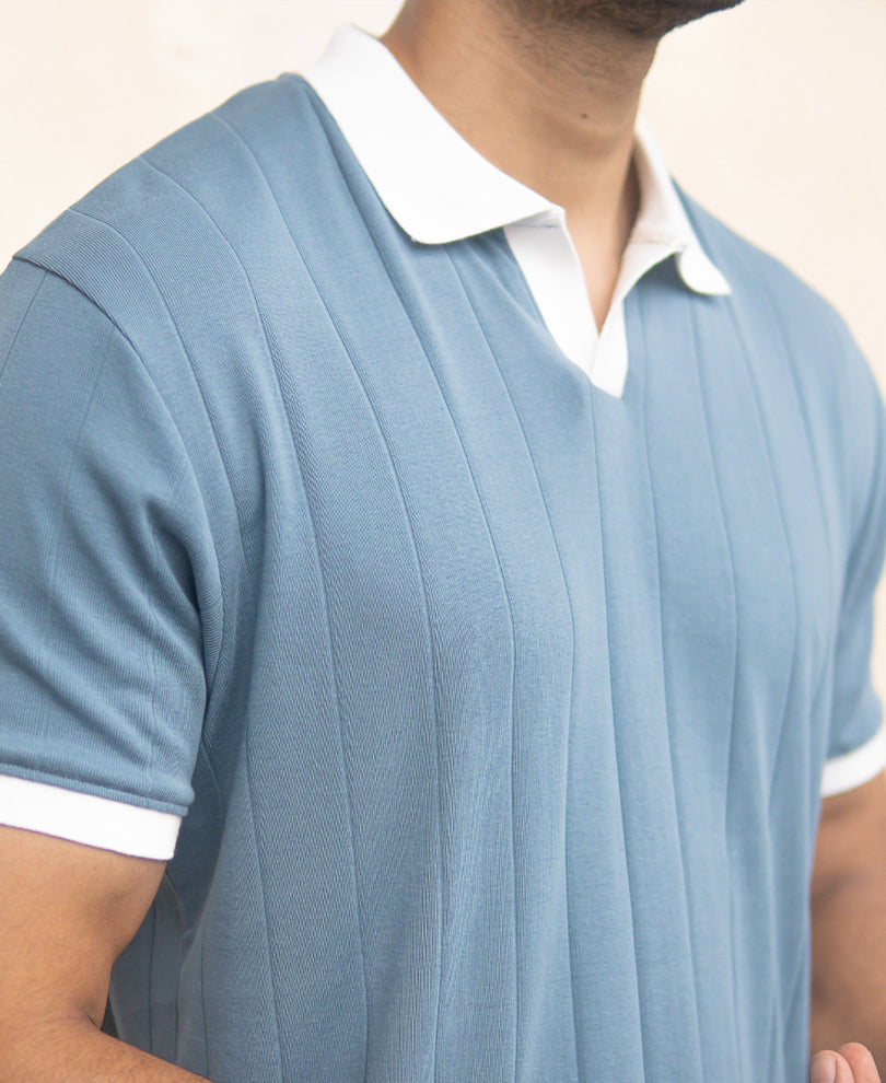 Sky Grey Contrast Collar T-Shirt