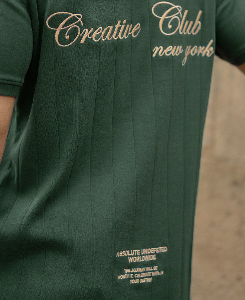 Green Embroidered Zipper T-Shirt