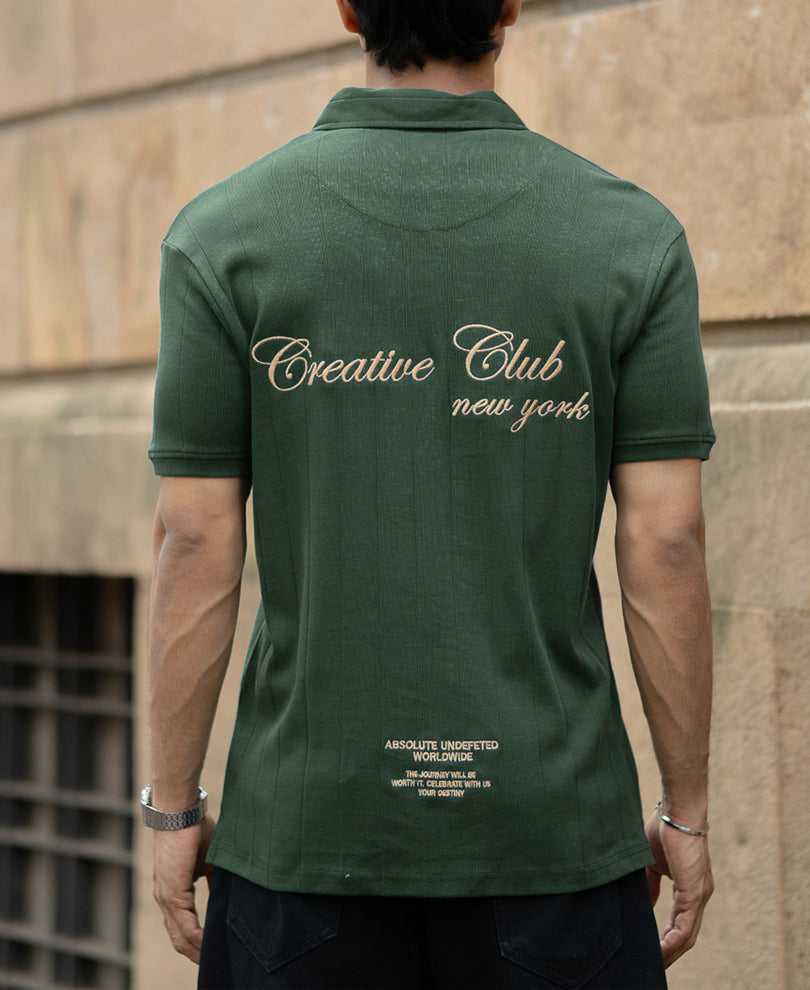 Green Embroidered Zipper T-Shirt
