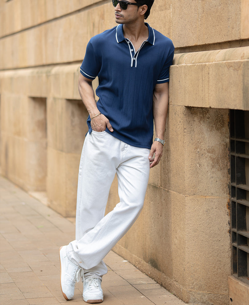 Blue Knit Polo T-Shirt
