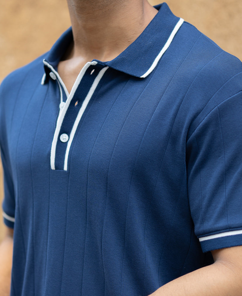 Blue Knit Polo T-Shirt