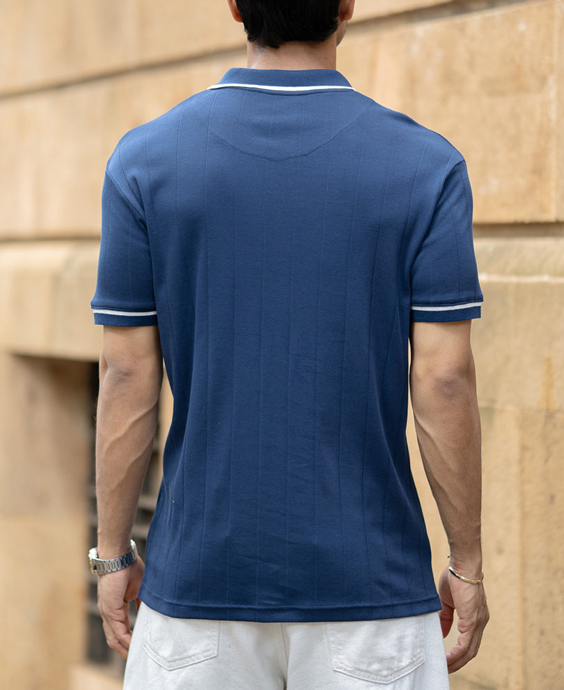 Blue Knit Polo T-Shirt