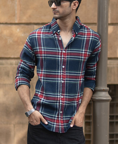 Navy Flannel Checked Shirt