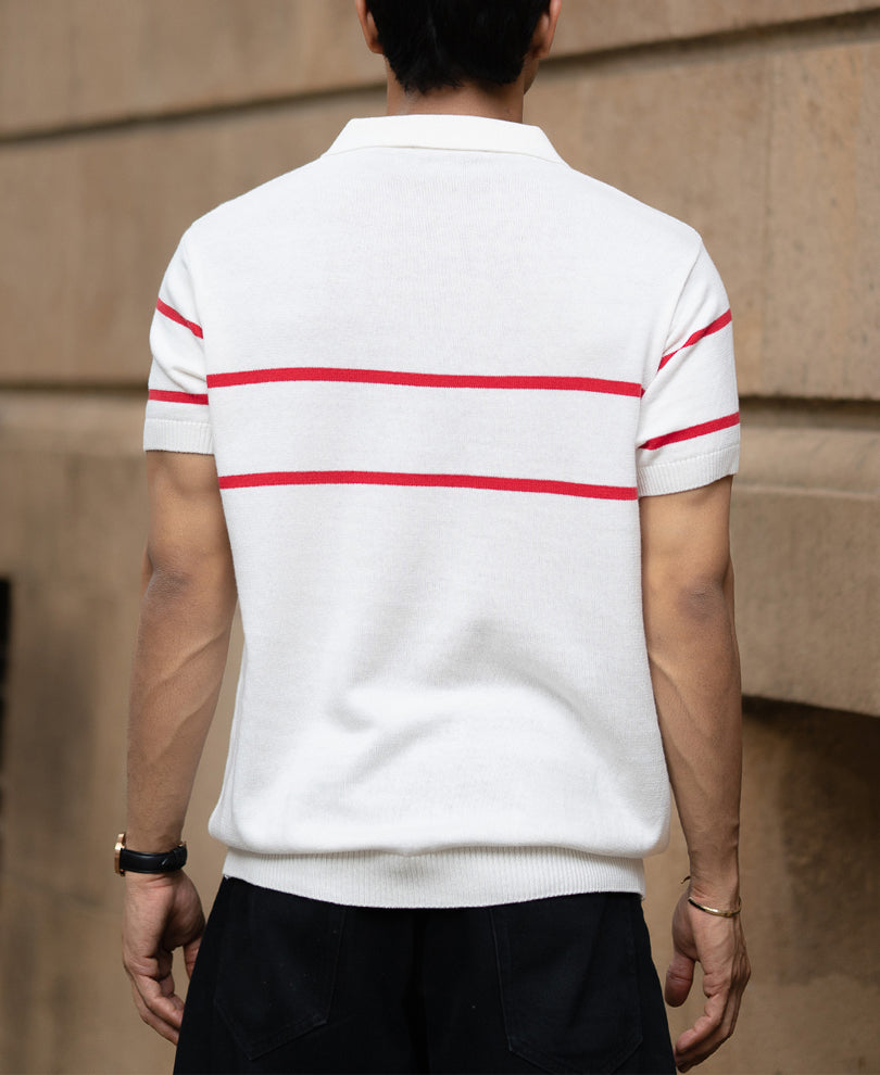 White Knitted Polo T-Shirt