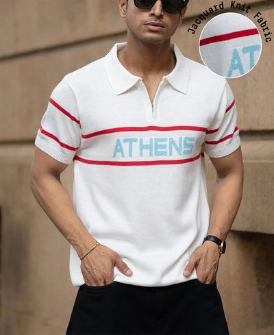 White Knitted Polo T-Shirt