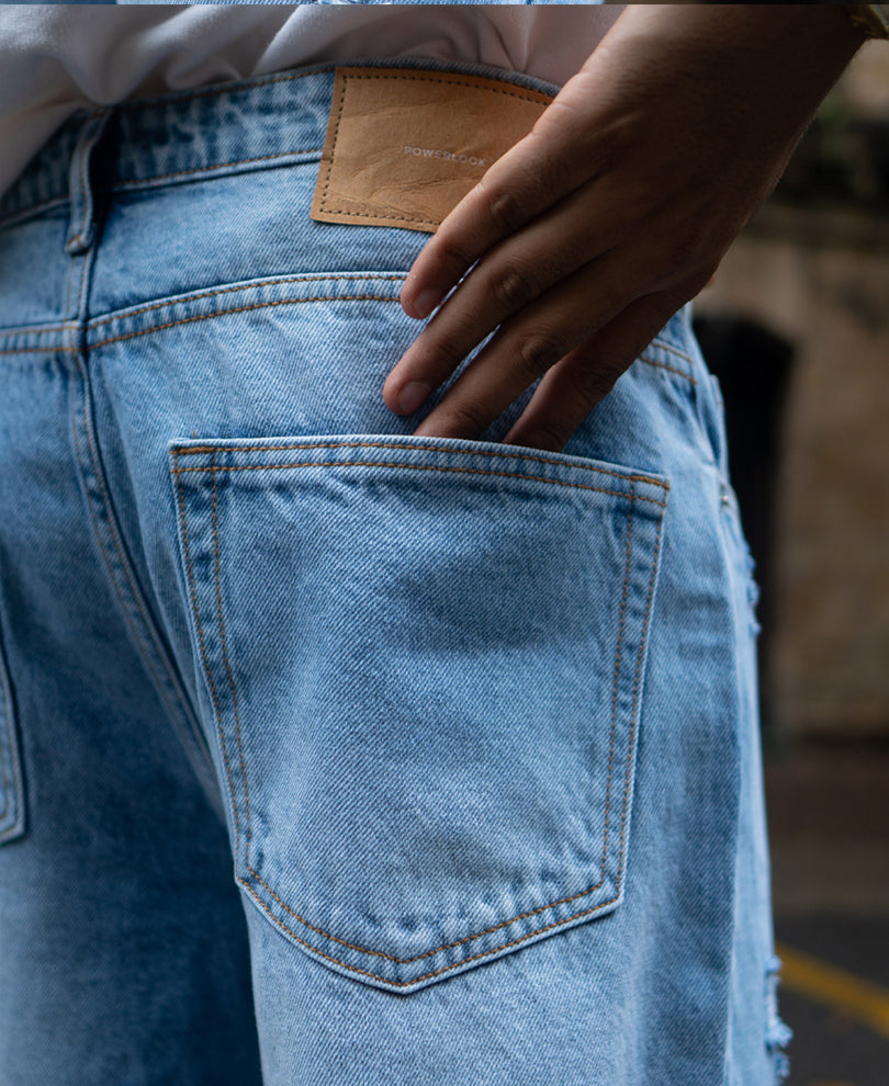 Mid Blue Baggy Ripped Jeans