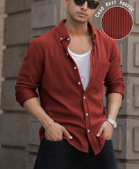 Brick Red Structured Knit Shirt