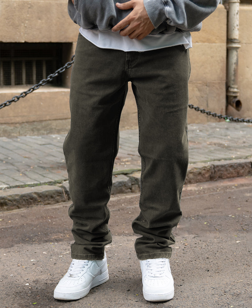 Dark Olive Washed Regular Fit Jeans