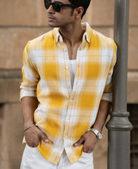 Yellow Structured Checks Buttondown Shirt