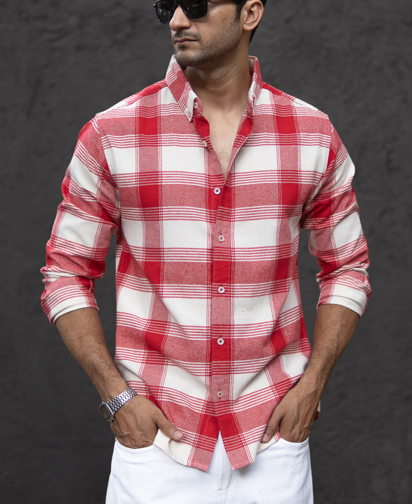 Red Brushed Checked Shirt