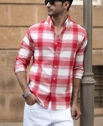 Red Brushed Checked Shirt