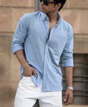 Blue Knitted Button Down Shirt
