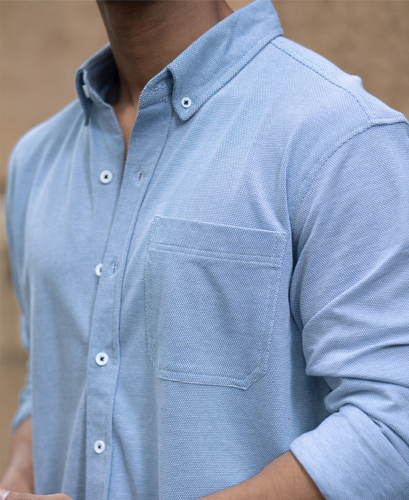 Blue Knitted Button Down Shirt