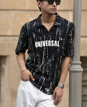 Black Structured Printed Polo T-Shirt