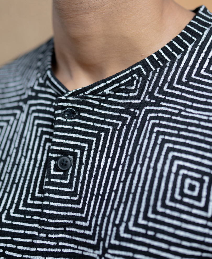 Black Maze Print Henley T-Shirt