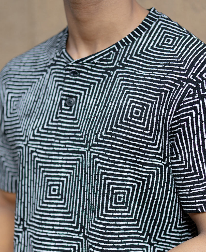 Black Maze Print Henley T-Shirt