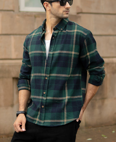 Green Button Down Checks Shirt