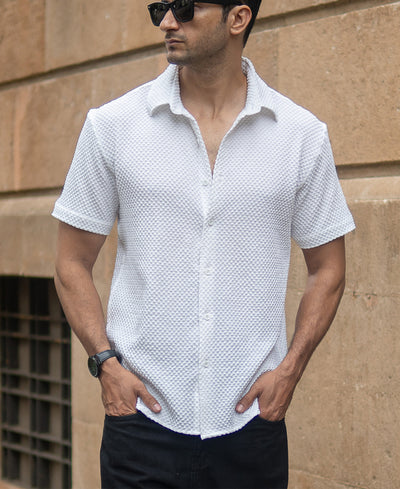 White Structured Half Sleeves Shirt