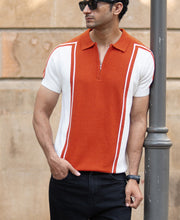 Orange Colour Blocked Polo T-Shirt
