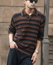 Dark Brown Striped Polo Sweater