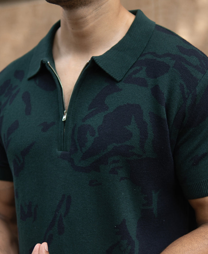 Pine Abstract Knit Polo T-Shirt