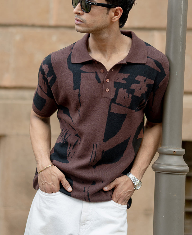 Dark Brown Jacquard Knit T-Shirt – Powerlook