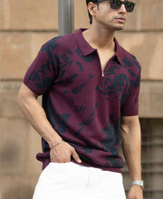 Wine Abstract Knit Polo T-Shirt