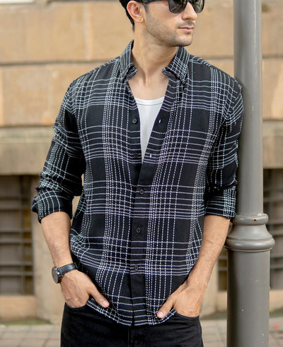 Black Structured Checked Shirt