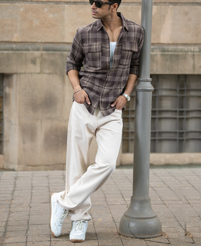Brown Structured Checks Shirt