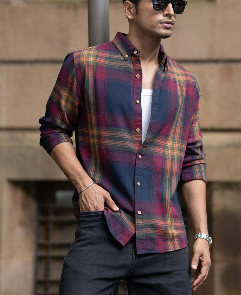 Multicolour Twill Checks Buttondown Shirt