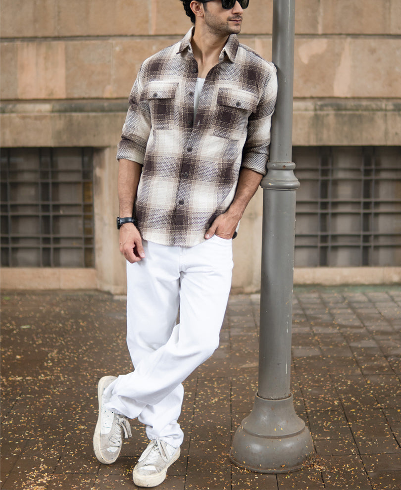 Beige Structured Checks Shirt