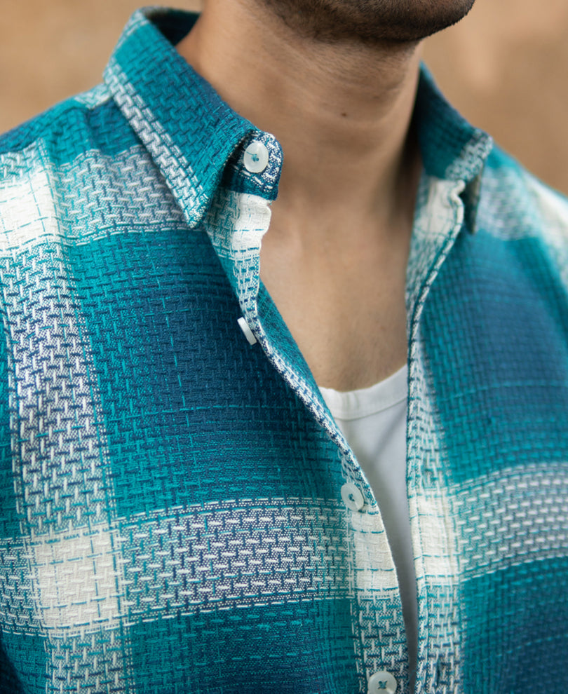 Blue Structured Checked Shirt