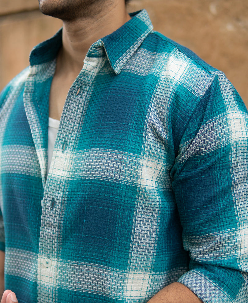 Blue Structured Checked Shirt