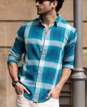 Blue Structured Checked Shirt