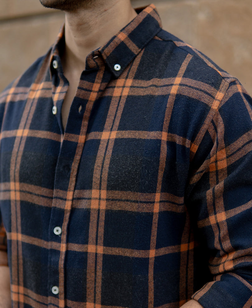 Navy Brushed Checks Shirt