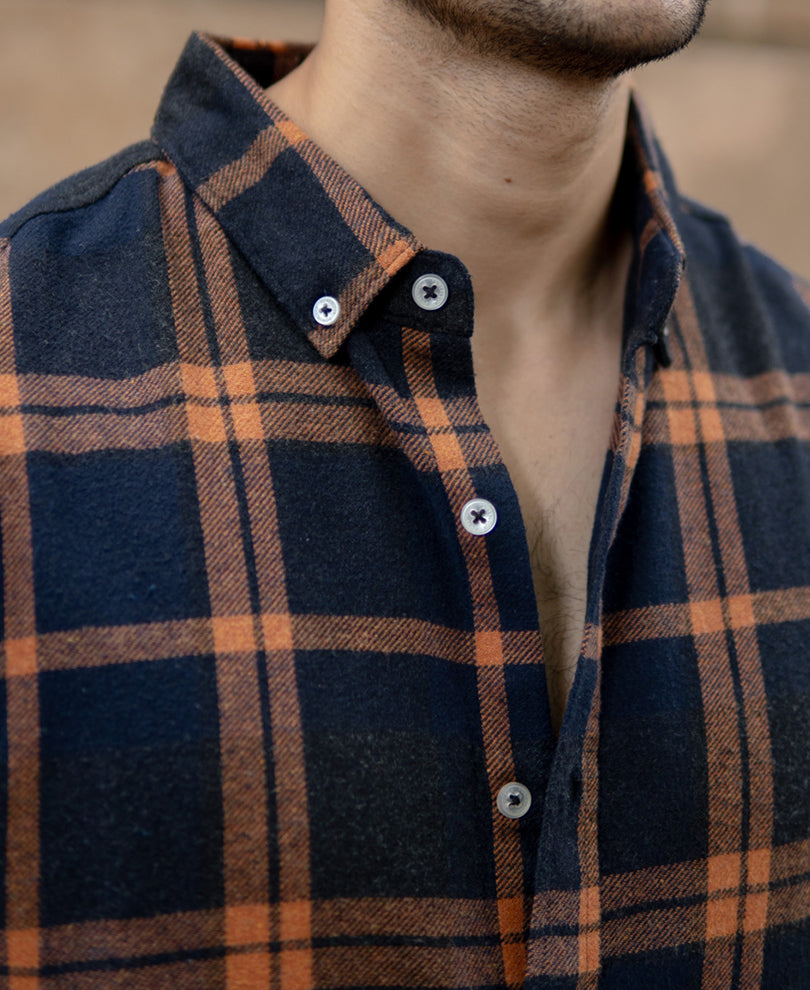 Navy Brushed Checks Shirt