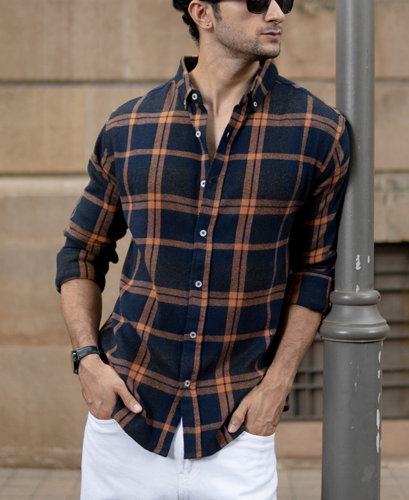 Navy Brushed Checks Shirt