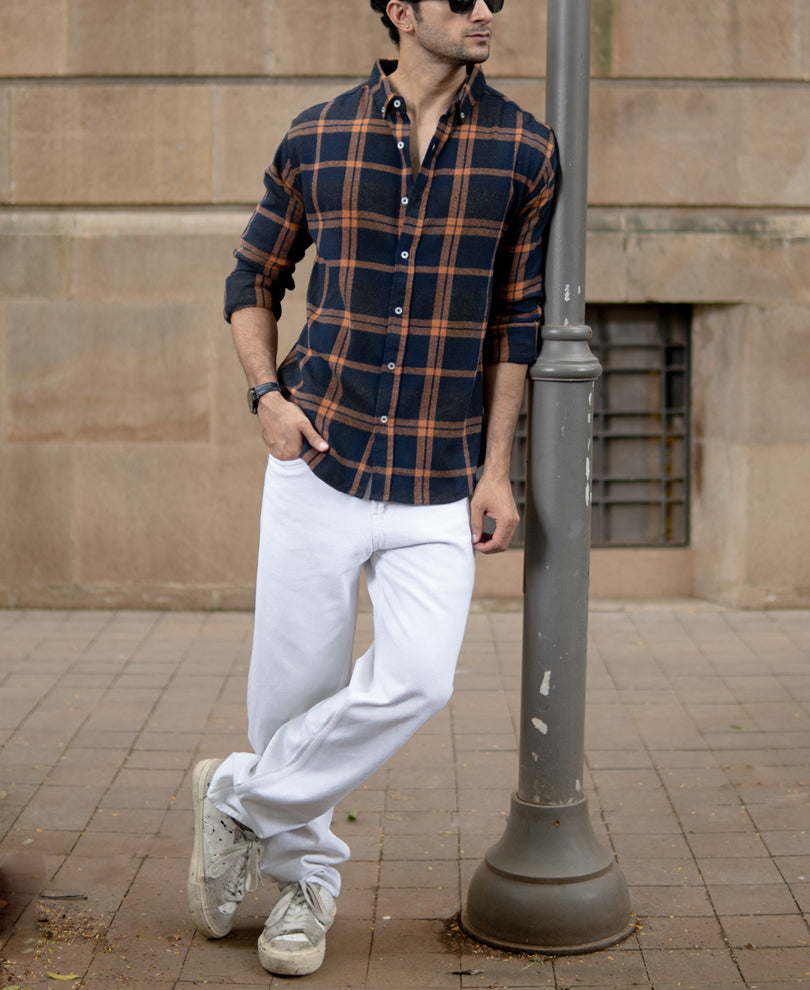 Navy Brushed Checks Shirt