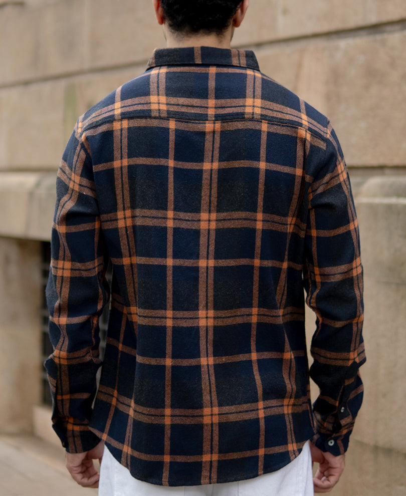 Navy Brushed Checks Shirt