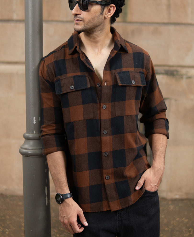 Brown And Black Checks Shirt
