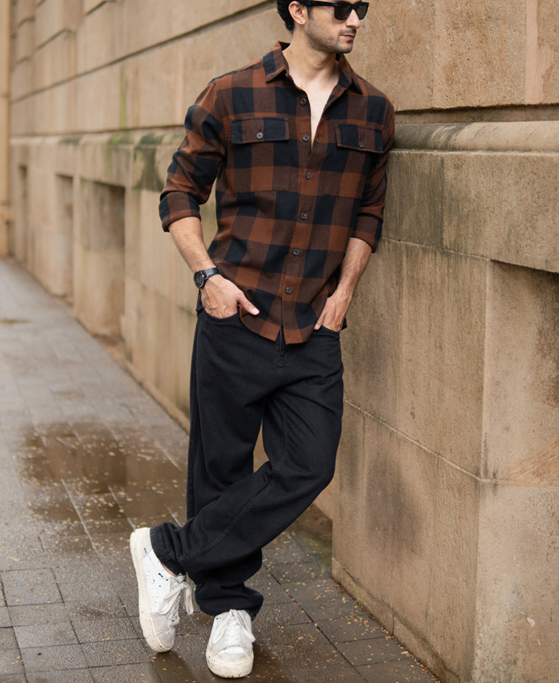 Brown And Black Checks Shirt