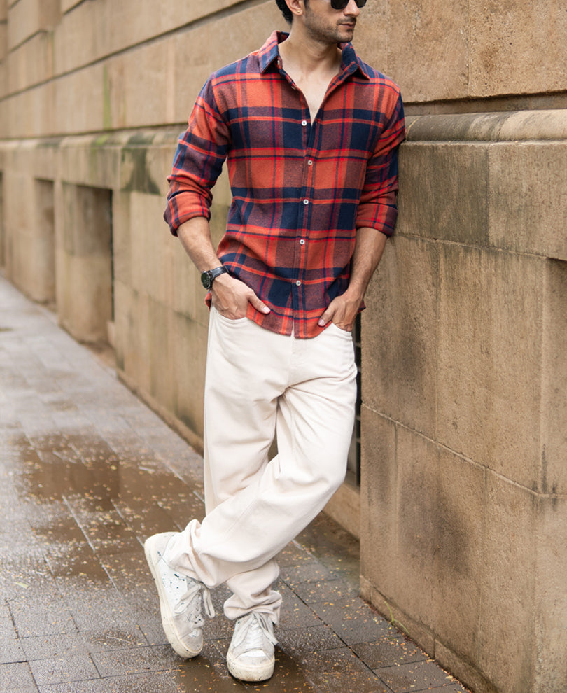 Rust And Navy Checks Shirt