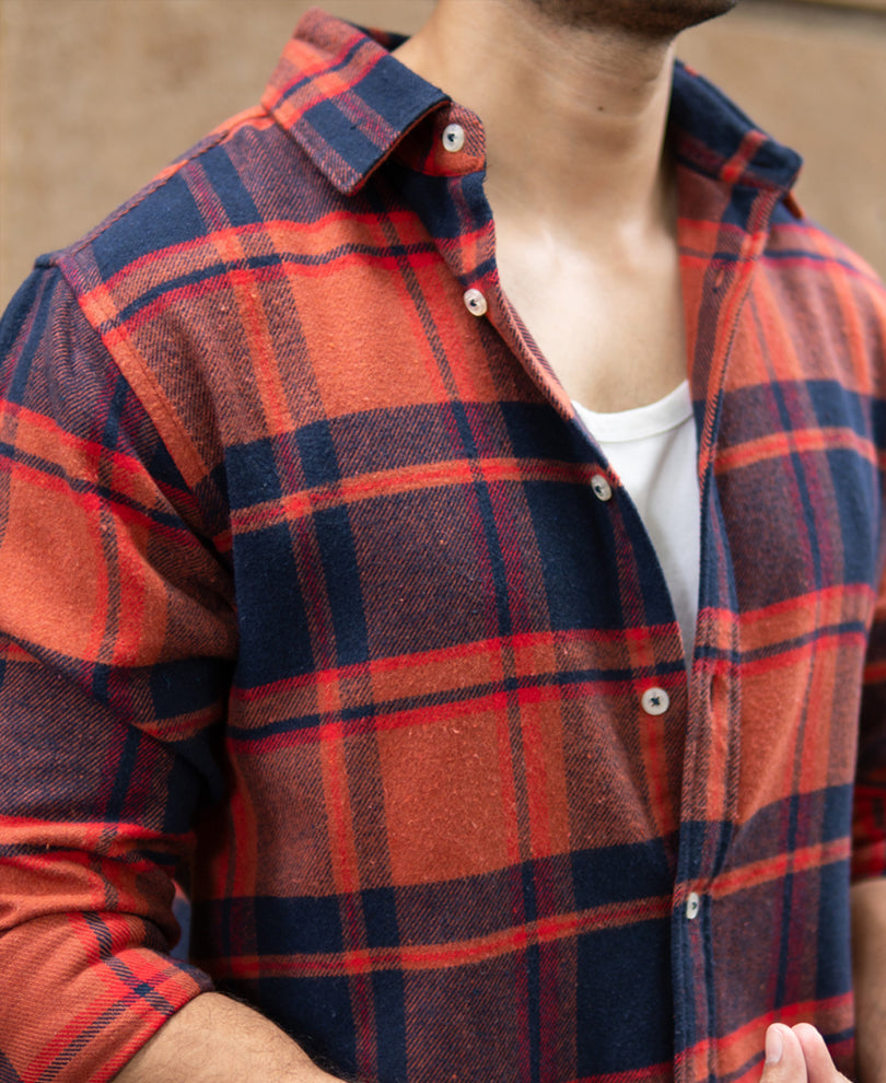 Rust And Navy Checks Shirt