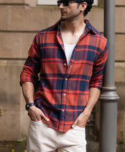 Rust And Navy Checks Shirt