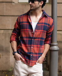 Rust And Navy Checks Shirt