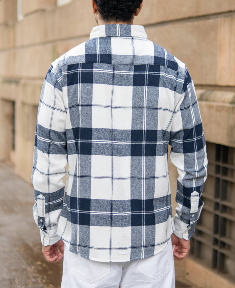 Navy And White Macro Checks Shirt