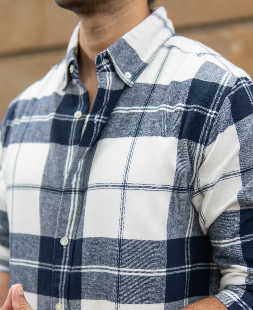 Navy And White Macro Checks Shirt
