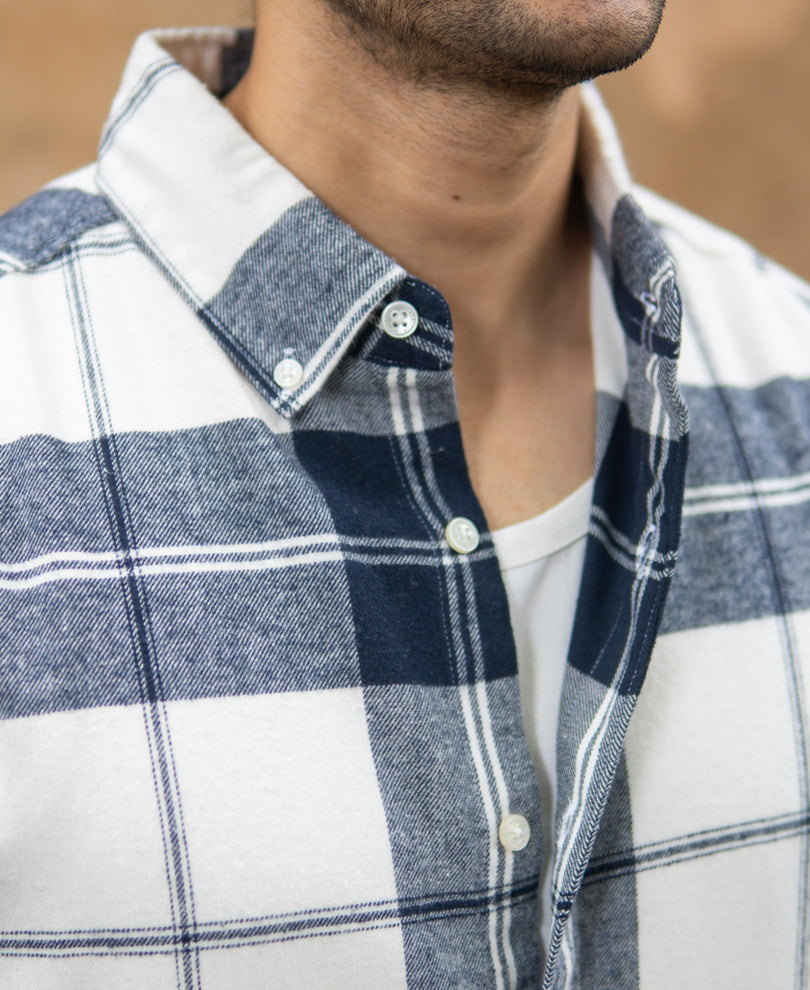 Navy And White Macro Checks Shirt