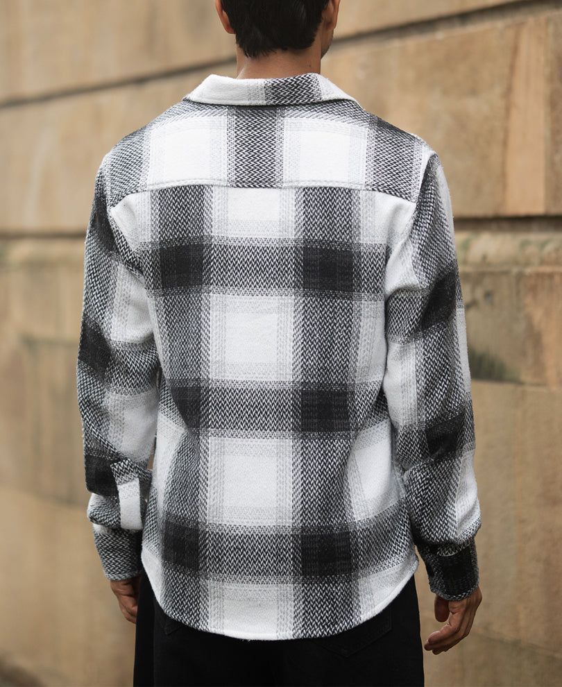 Ombre Check Shirt Jacket white×black OVY Black And White Checks Overshirt