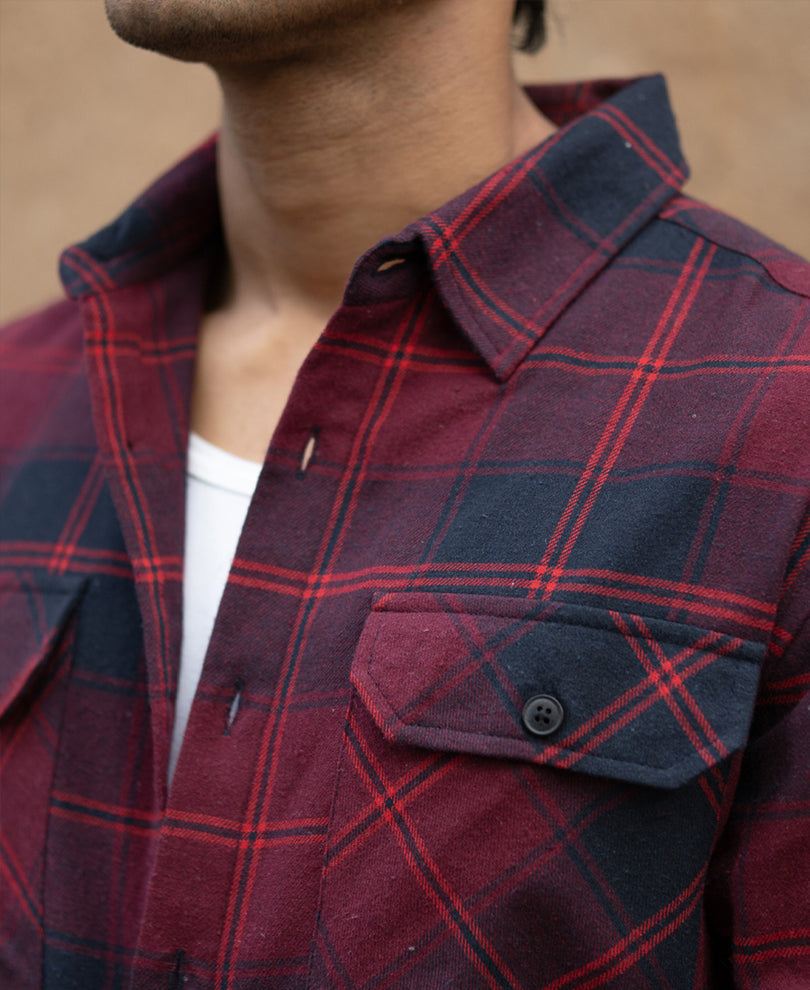 Wine Check Shirt With Pockets